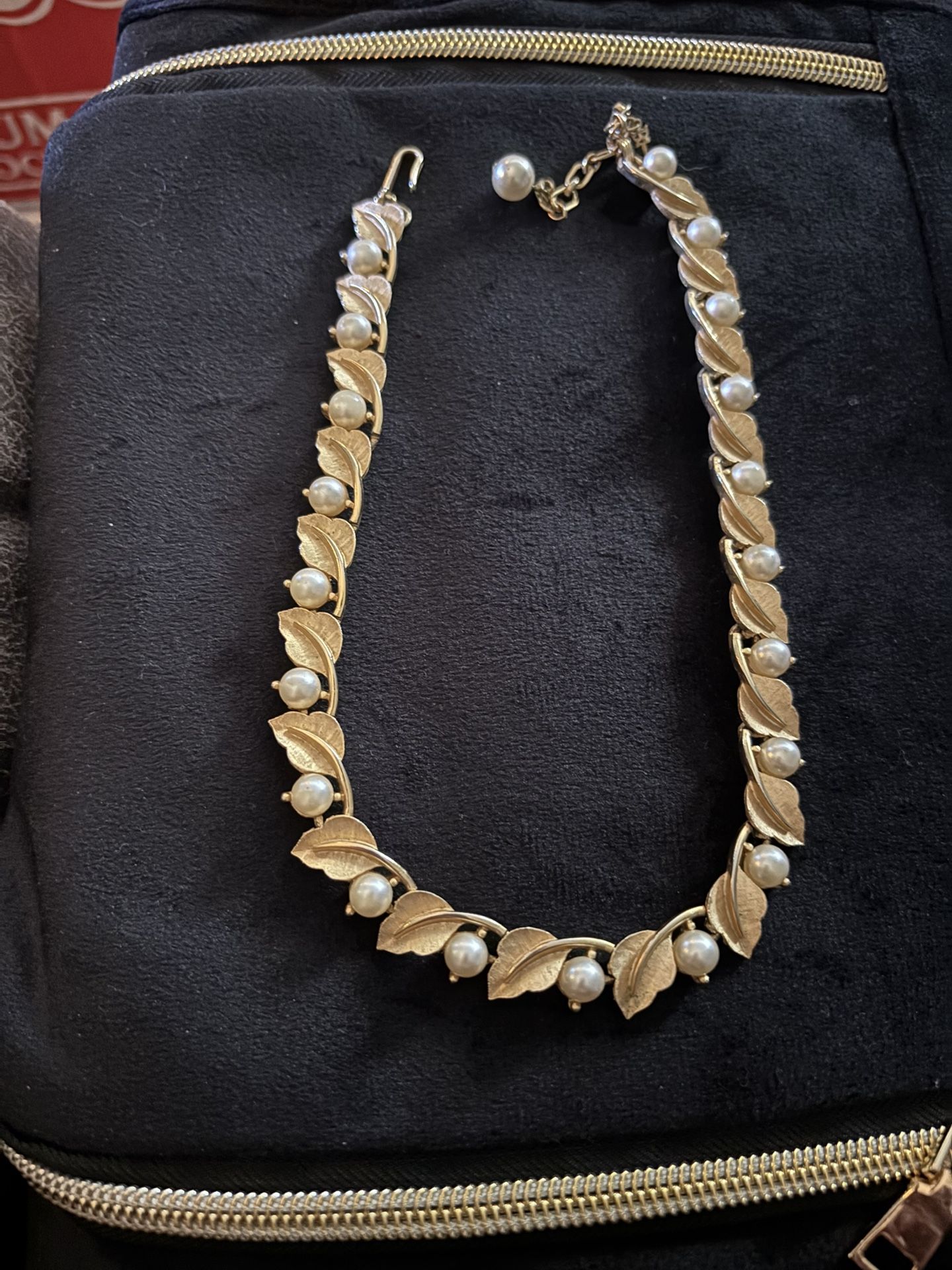 Vintage Crown Trifari Goldtone Leaf and Faux Pearl Necklace $40 See other listing for matching bracelet