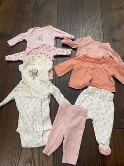 Lot of 8 girls shirts and pants size preemie by carters #6
