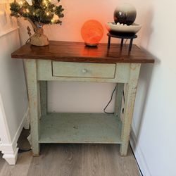 Side Table Light Green W/ Wood Top