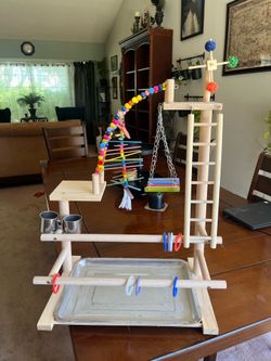 Wooden bird playpen