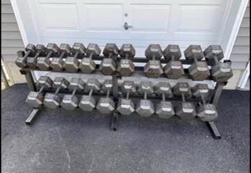 10-70 Steel Hex Dumbbell Set WITH RACK