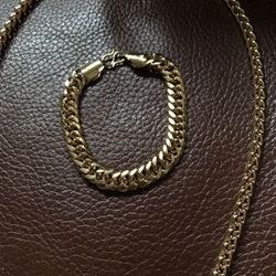 18K vacuum gold plated Cuban necklace and Bracelet