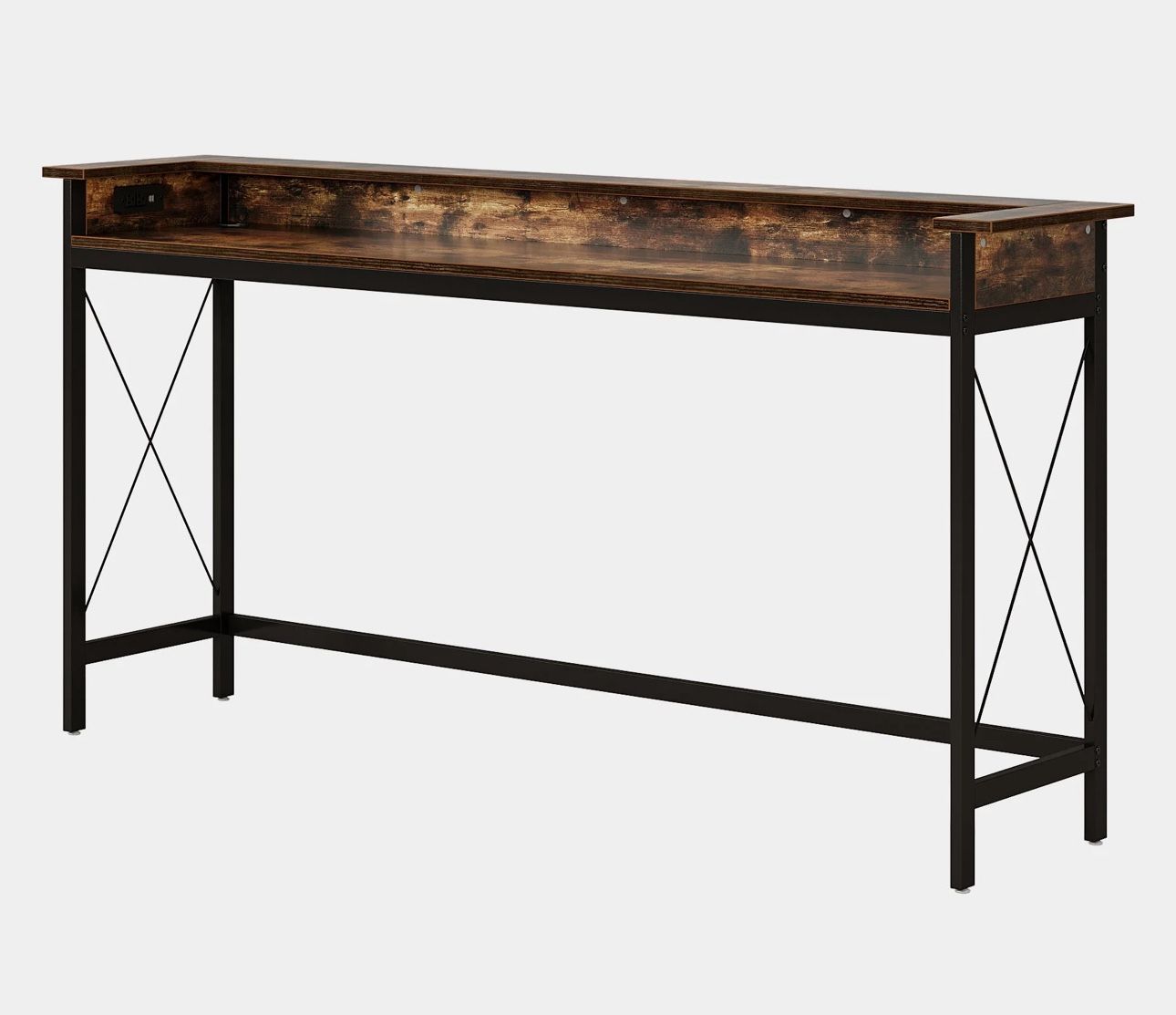Industrial Console Table, 70.9" Sofa Table with Outlets and USB Ports