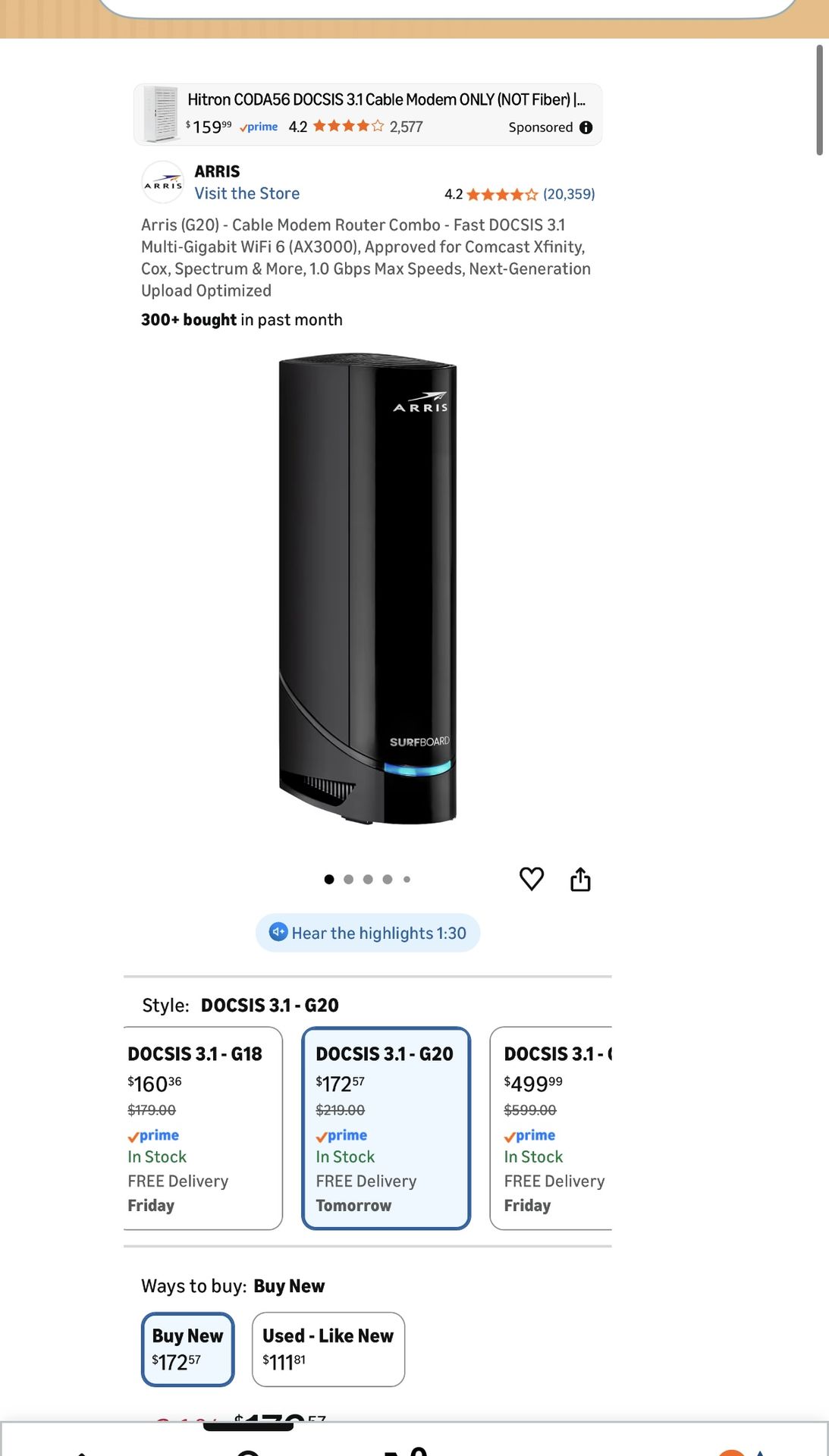 Arris (G20) - Cable Modem Router Combo