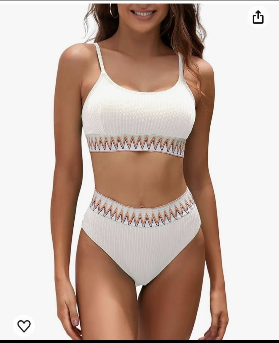 White swimsuit bikini set high waisted bathing suit medium. (AF)