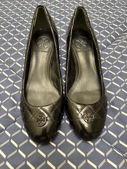 Tory Burch Black Leather Block Heels Women Size 6