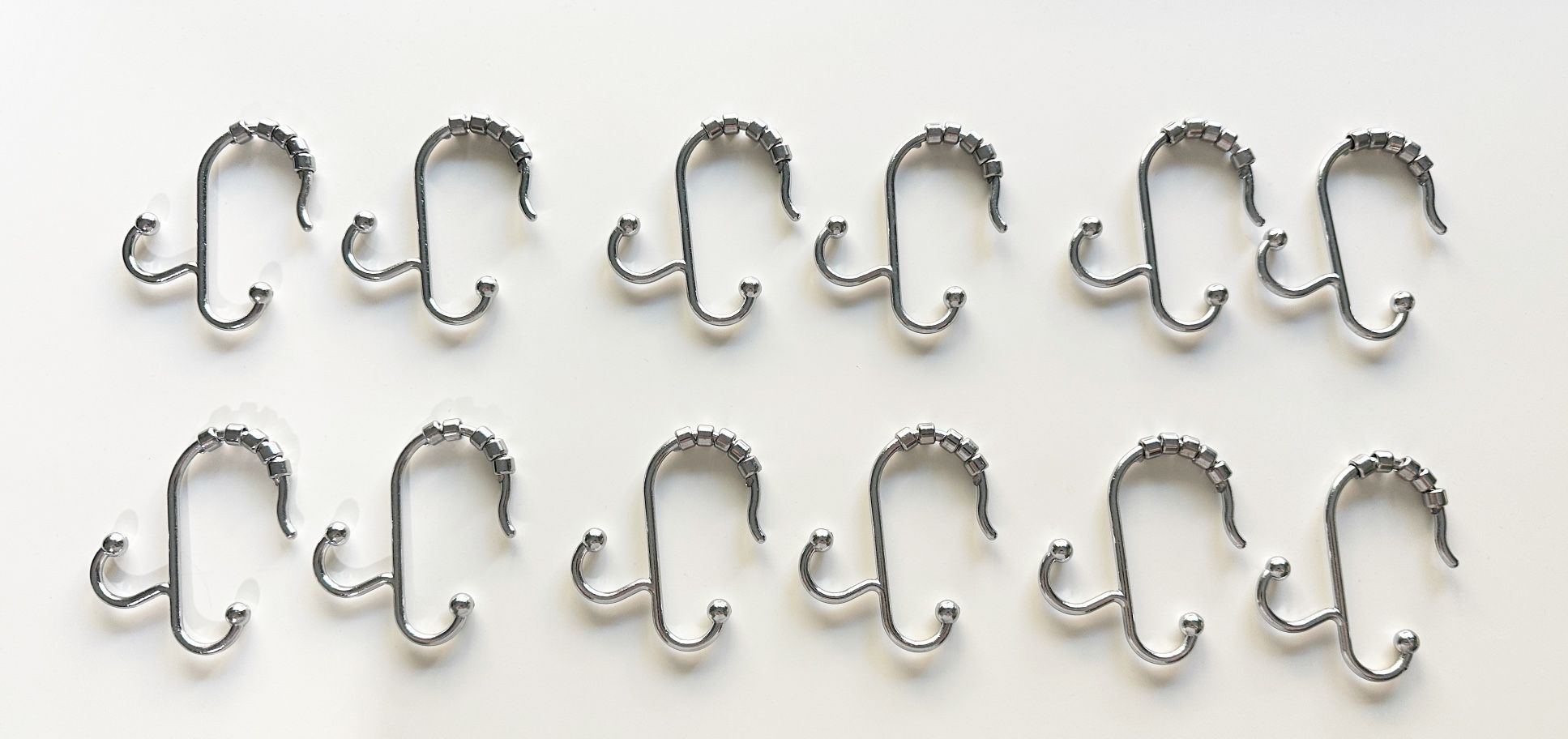 Chrome Double Glide Rollerball Shower Curtain Hooks - Set of 12