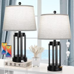 Set Of 2 Farmhouse Style Touch Table Lamps 