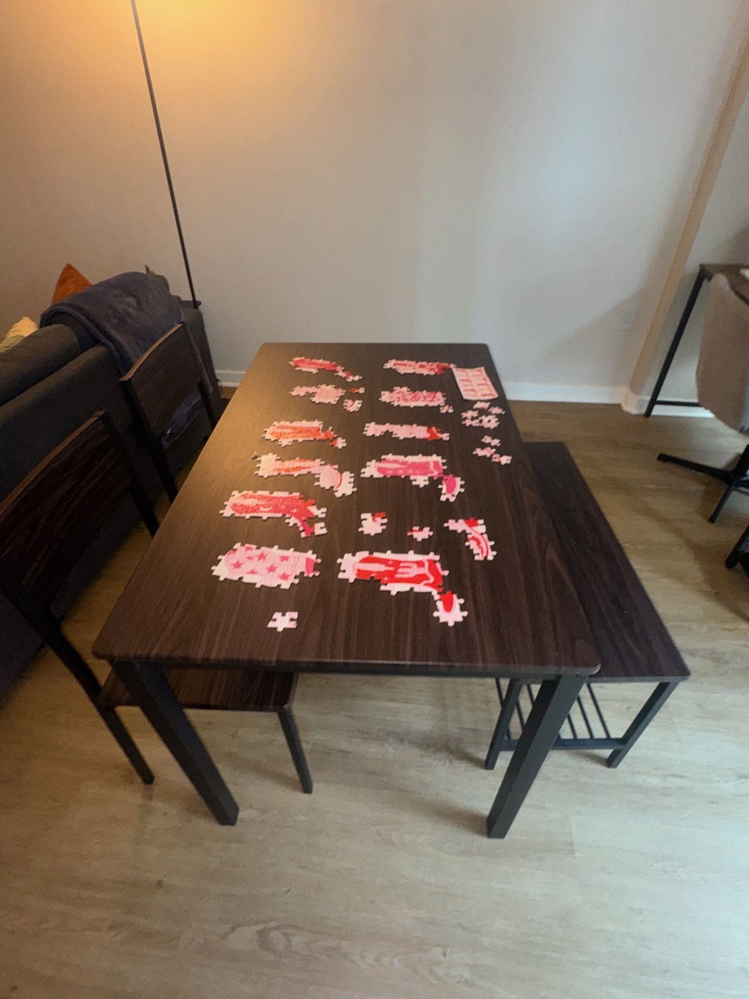 Dining table with 2 chairs and bench