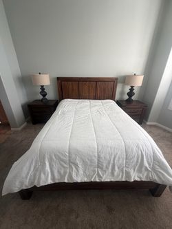 Dark Wood Queen Bed Frame with Headboard