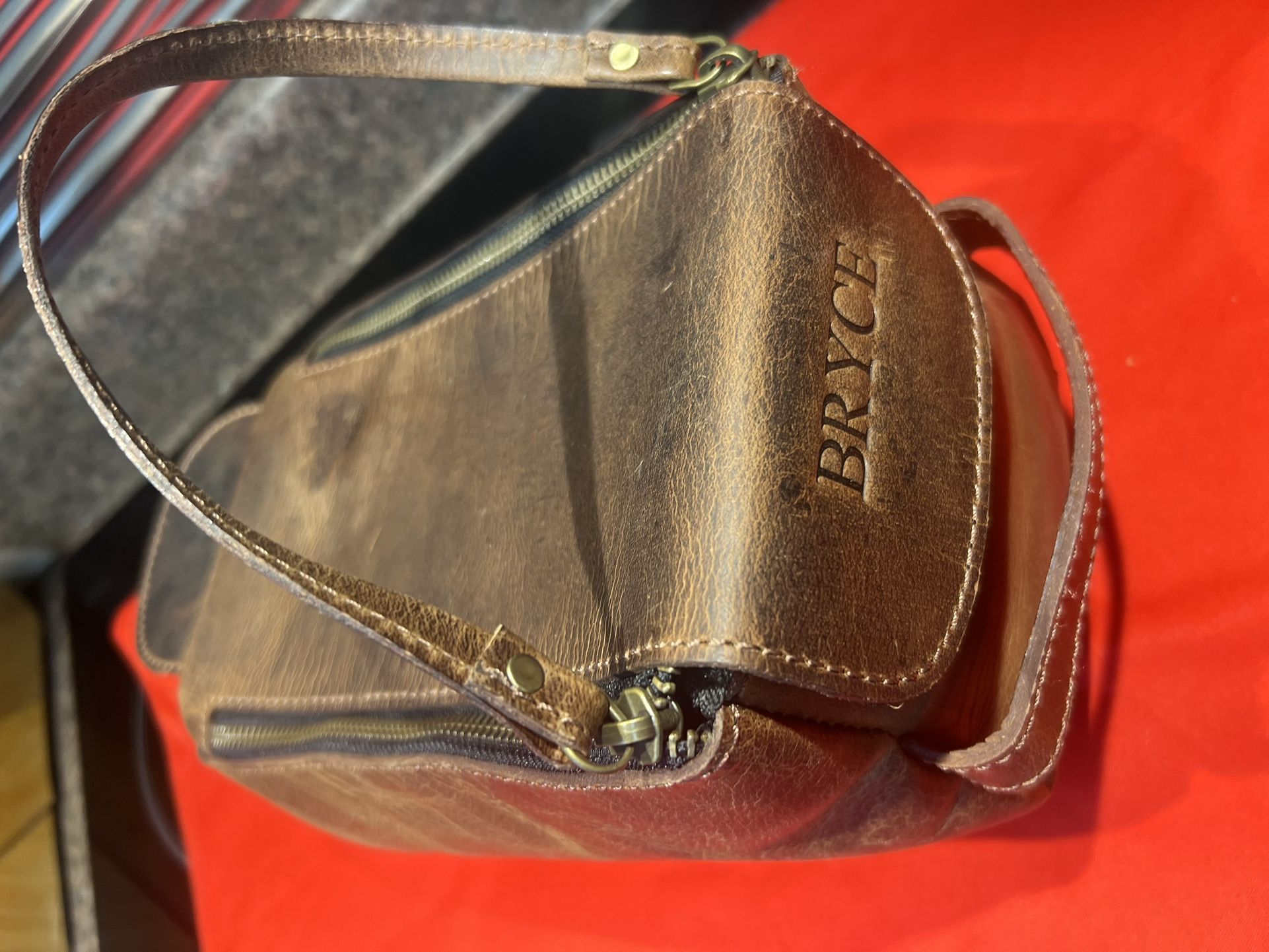 distressed leather, toiletry case, new, classic, Stand-out. $59,