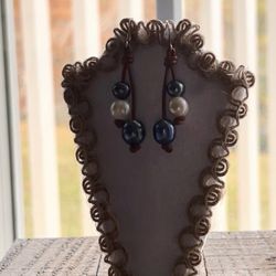 Freshwater Pearl & Leather Earrings