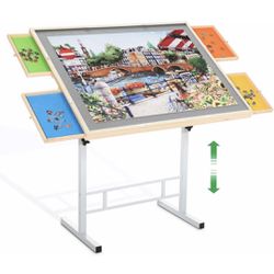 Puzzle Table with Drawers for Adults 1500 Pieces Angle & Height Adjustable Jigsaw Puzzle Table with Metal Legs 35"X26" Tilting Puzzle Board Table with