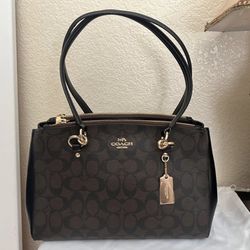 Coach Deep Brown & Black Signature Canvas & Leather Purse/ Shoulder Bag