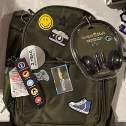 Locker E Club Backpack Set – Olive Green (Includes Headphones & Pencil Case) – New with Tags