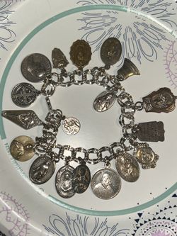 Vintage religious silver charm bracelets