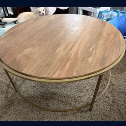 Sauder International Lux Round Coffee Table — 31.5” Modern Gold / Wood