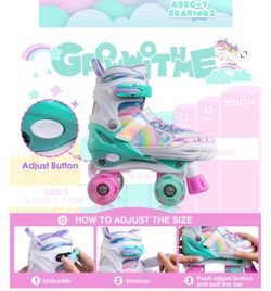 Kids Adjustable Quad Roller Skates Unicorn
