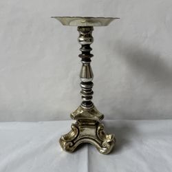 Vintage Rubel Gold Painted Metal Pillar Candlestick Holder 