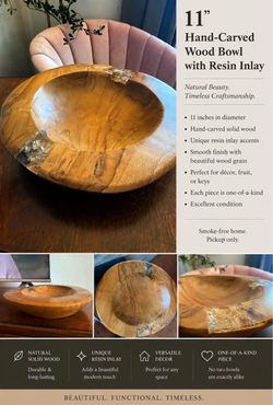 11" Hand-Carved Wood Bowl with Resin Inlay