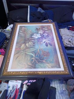 Original Elaine Vollherbst Acrylic Painting – Tropical Floral – Large Framed