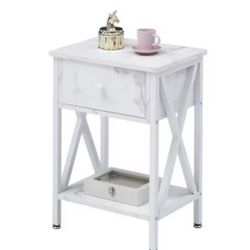 Modern Side End Table, Nightstand Storage Shelf x 2