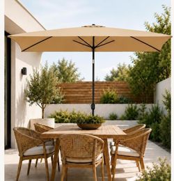 6.5x10FT Rectangular Outdoor Patio Umbrella Large Market Umbrella w/Push Button Tilt & Crank Lift System & 6 Sturdy Ribs for Garden/Lawn/Beach/Pool/De