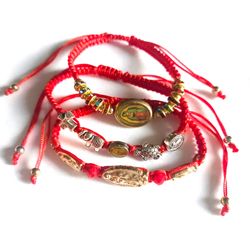 Set of 3 Red String Bracelets with Charms Our Lady of Guadalupe