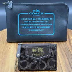 COACH 2 wallets Storypatch Madison Wristlet Lot Two Leather Embroidered Zip Bag
