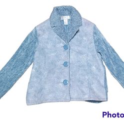 Vtg Lisa International Rayon Blend Faux Suede Sherpa-lined Sweater Jacket