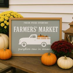 New FARMERS MARKET Framed Wall Art FALL Wood Sign PORCH DECOR 