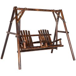 Outsunny 2-Seat Wooden Porch Swing w/Center Table