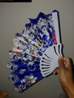 Royal blue classic handheld paper fan