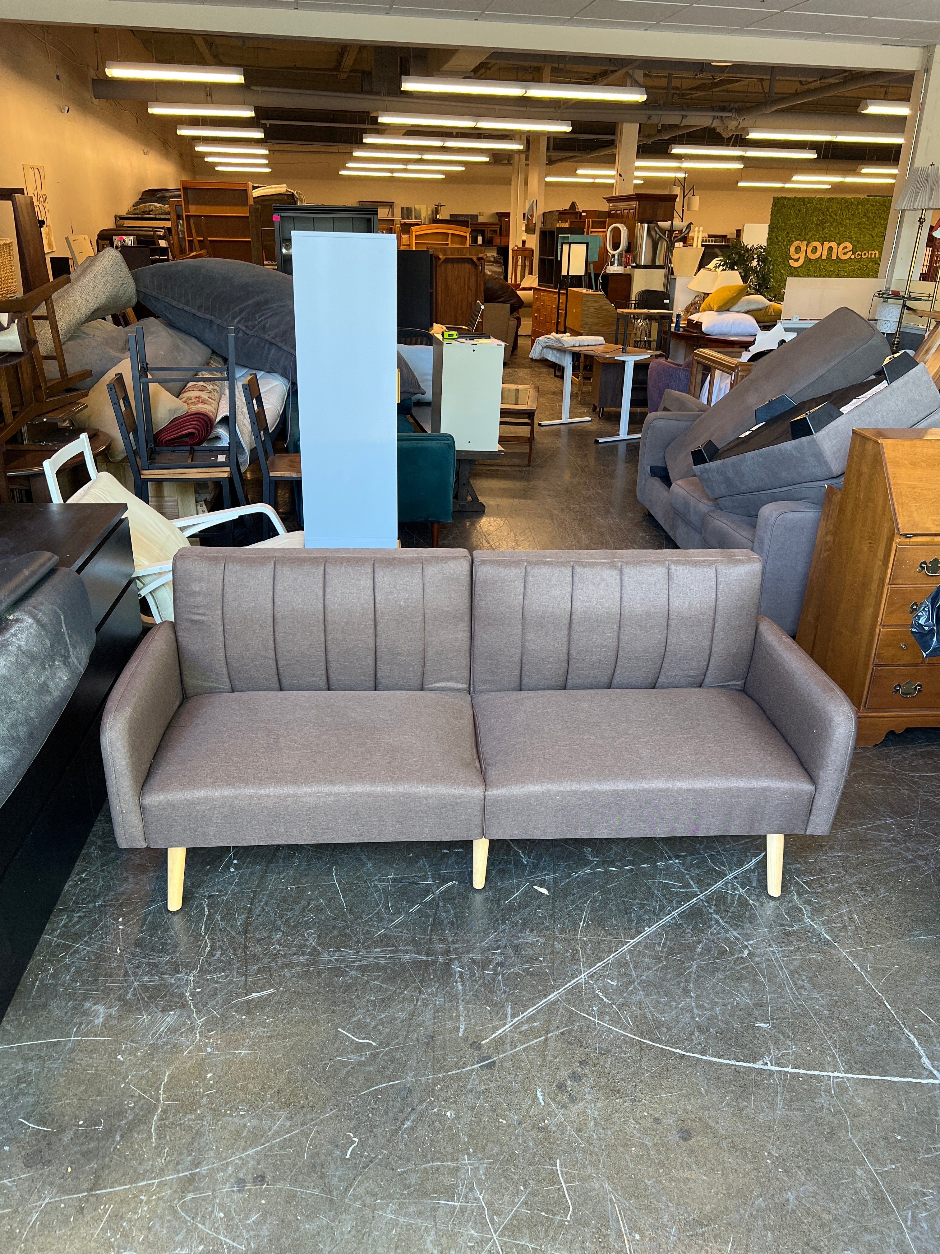 Brown Faux Leather Futon