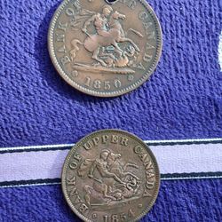 1850 1 Penny ,1854 Half Penny Upper Canada 
