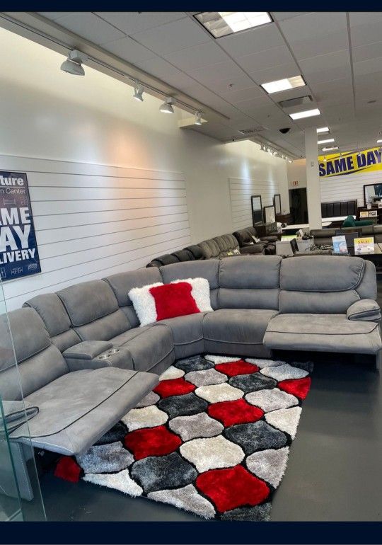 *Wow*---Alejandra Sophisticated Gray Fabric Reclining Sectional Sofa---Delivery And Easy Financing Available🤝