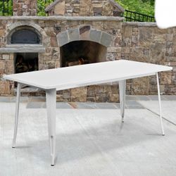 Commercial Grade 31.5" x 63" Rectangular White Metal Indoor-Outdoor Table, New In Box