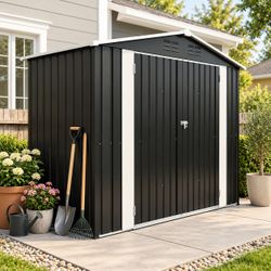 8ft x 4ft Outdoor Metal Storage Shed ā Lockable Double Door Garden Tool Shed ā Black