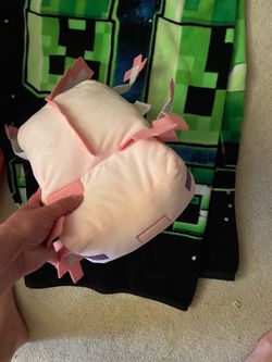 Minecraft Axolotyl plush and creeper throw blanket
