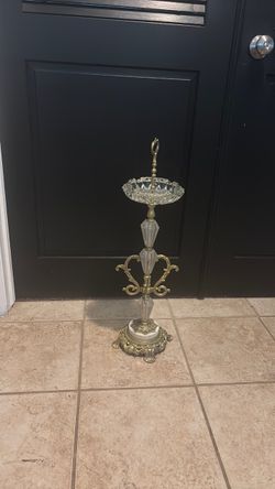 Vintage Brass and Crystal Floor Standing Ashtray