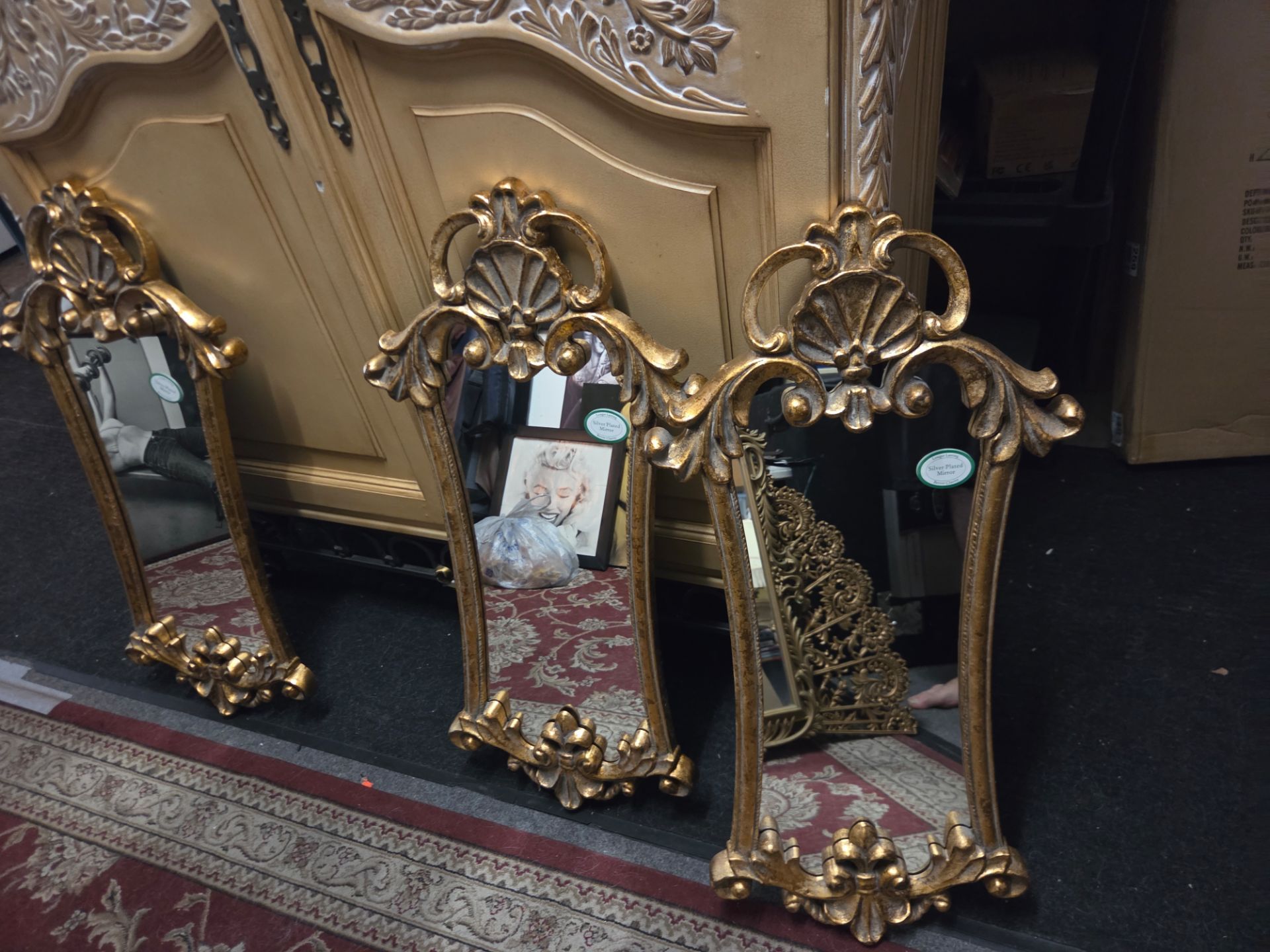 Set of 3 gold Ornate mirrors New each is 32" h x 15" w