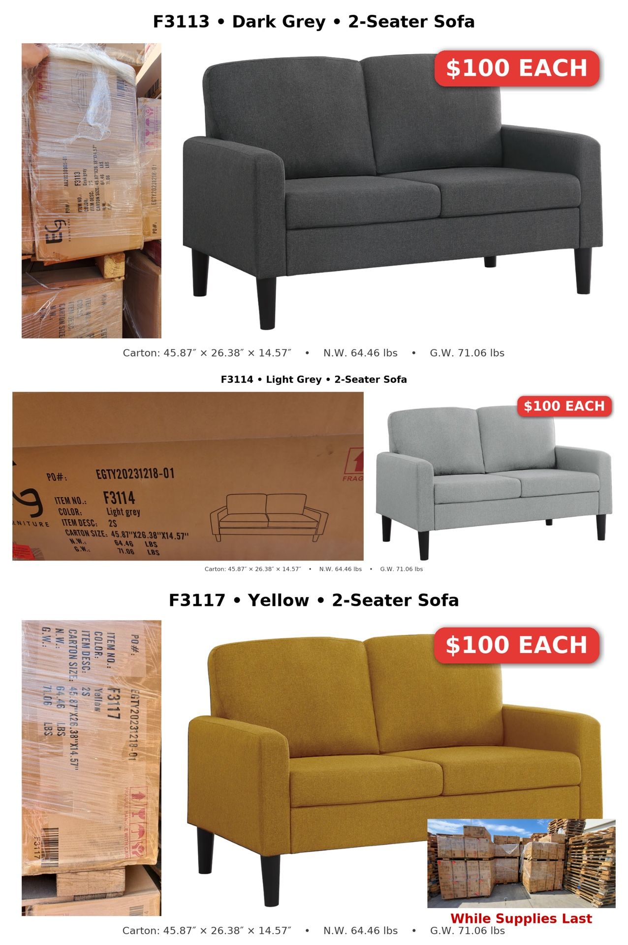 WAREHOUSE SALE !! WHILE SUPPLIES LAST!!!