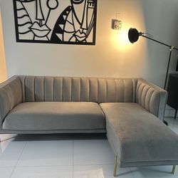 Bella Gray Velvet Right Chaise Sectional