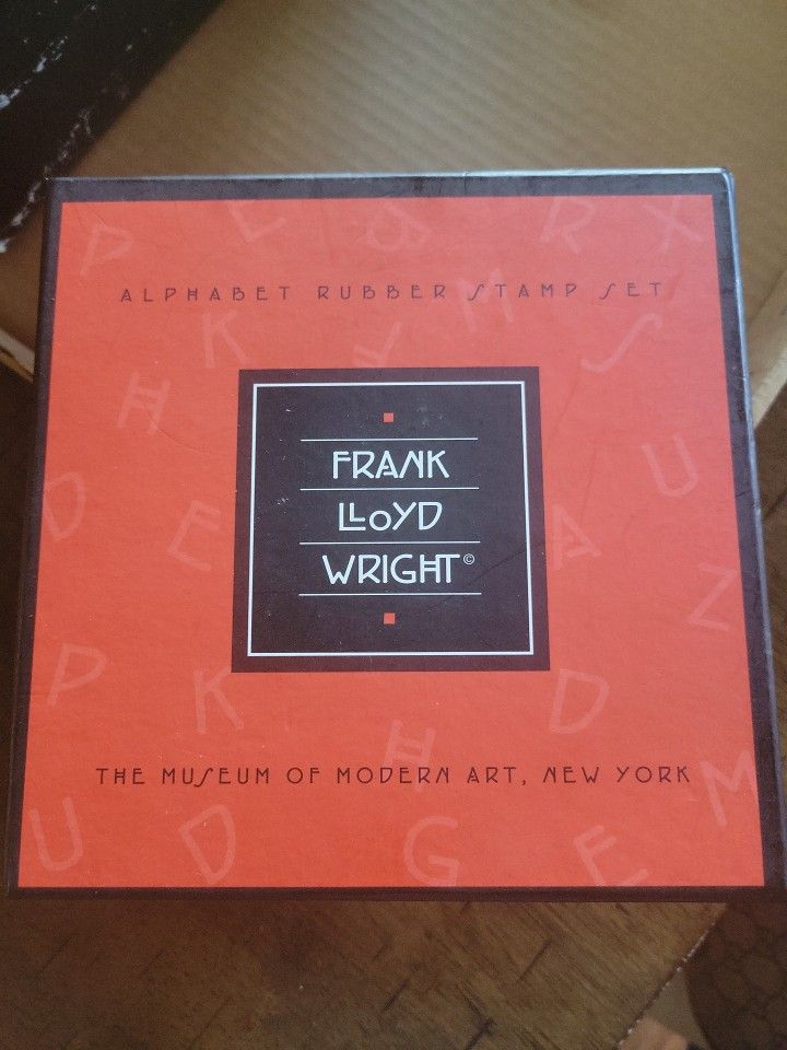 VTG Frank Lloyd Wright Alphabet & Number Rubber Stamp Set 1" x 1" Wood Cube