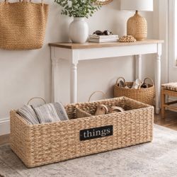 NWT NEW Oversized 30” Woven Seagrass Storage Basket with Divider – Coastal Farmhouse Entryway Organizer