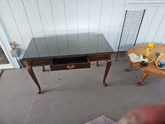 Queen Anne Style Desk With Glass Top