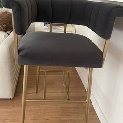 1 Gray Velvet Seat Bar Height Chair