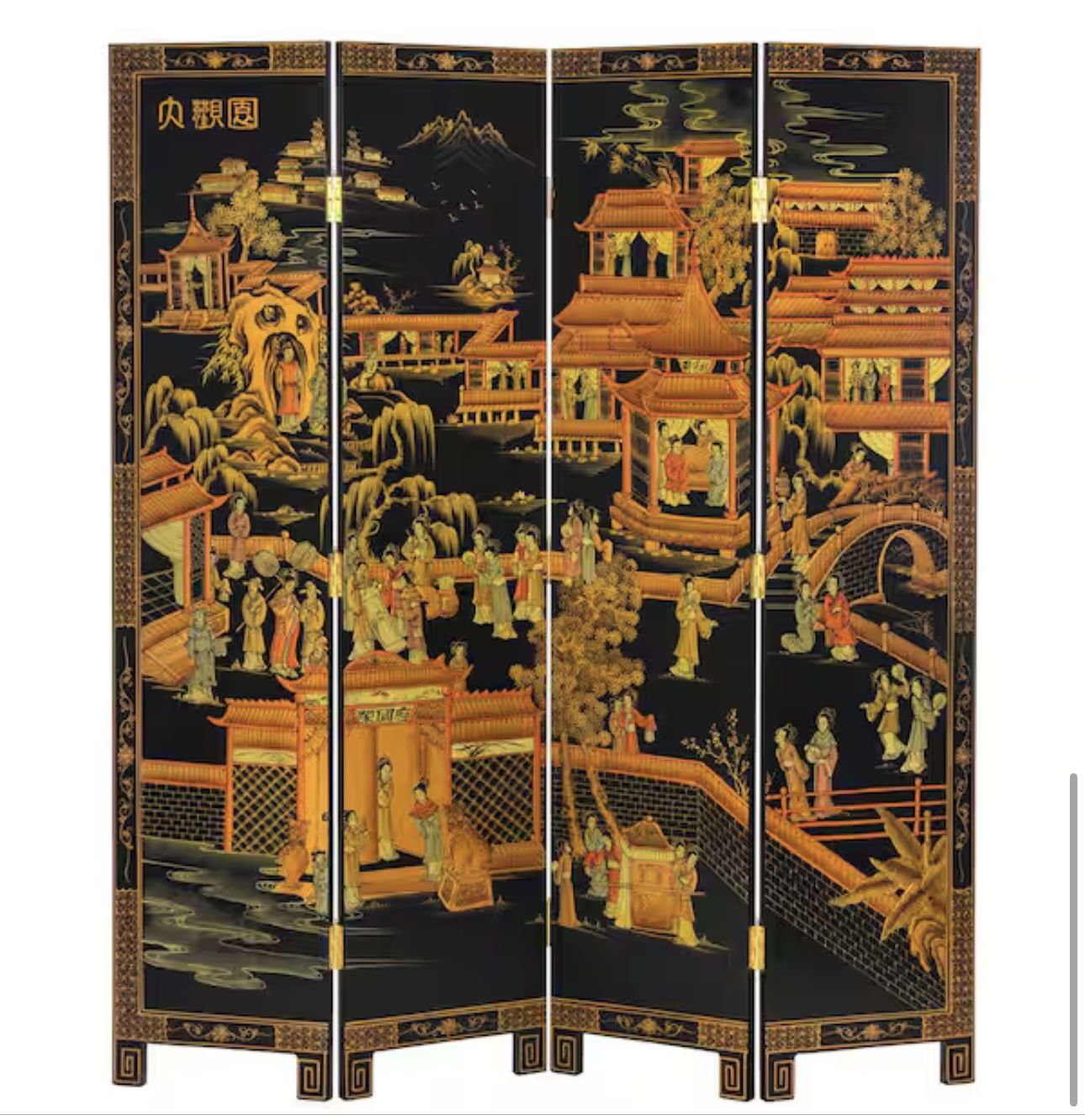 Oriental Furniture 6 ft. Black 4-Panel Courtyard Room Divider