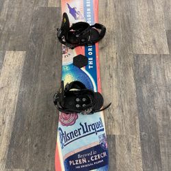 THE ORIGINAL GOLDEN BEER SNOWBOARD W/ Burton C60 Bindings