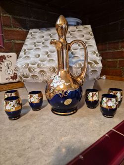 Vintage 24 k gold Bohemian Czech glass liqueur set